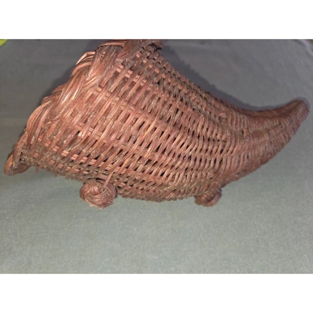 Vintage Woven Wicker Cornucopia Basket Brown Thanksgiving Table Decor 13 Inch